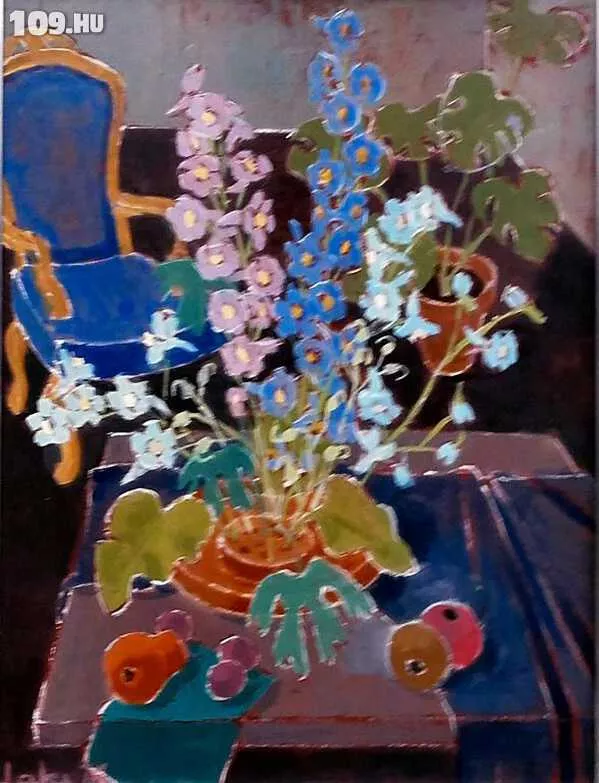 Laki Ida (1921-2015): Virágok szobában 76.
